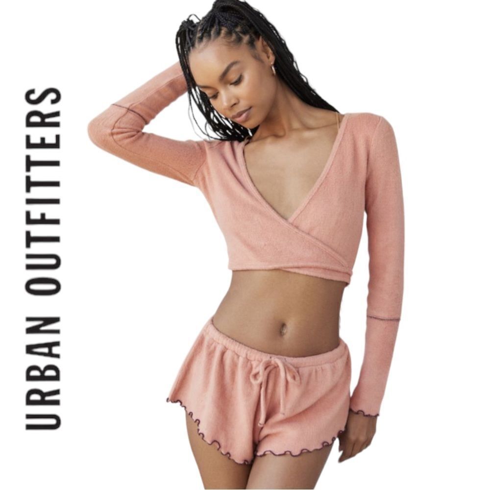 UO URBAN OUTFITTERS Out From Under Jorja Terra Cotta Cozy Wrap Top Short Set